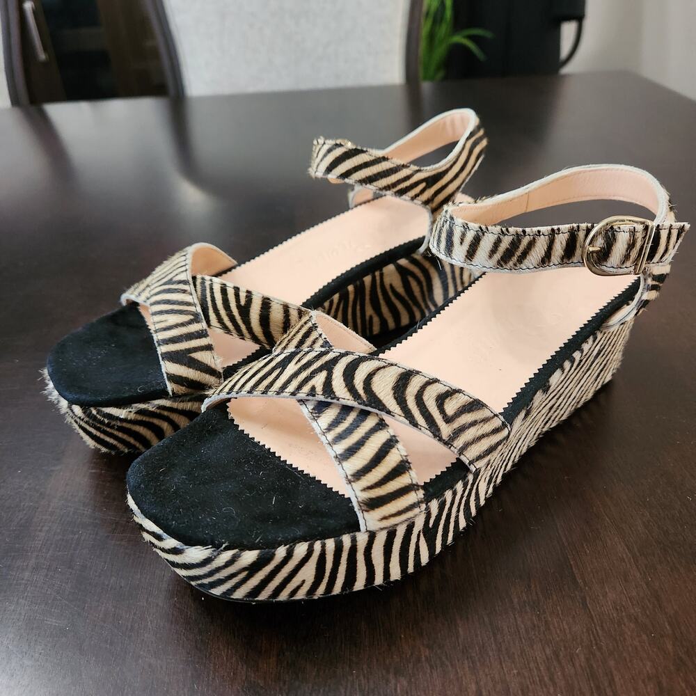 J. Crew Platform Calf Hair Zebra Stripe Sandals Size 8 - Picture 2 of 6